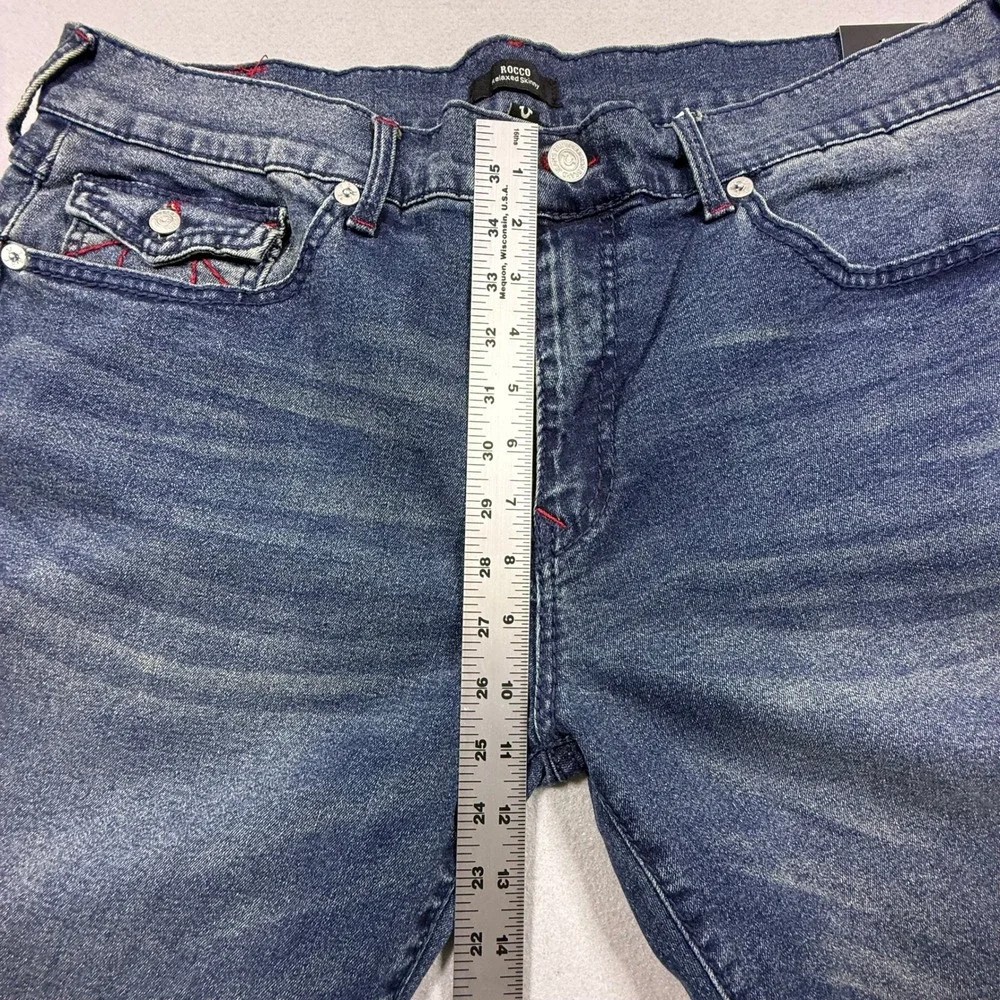 True Religion Denim Shorts Mens‎ Rocco W38 Blue Red Stitch Relaxed Skinny NWT